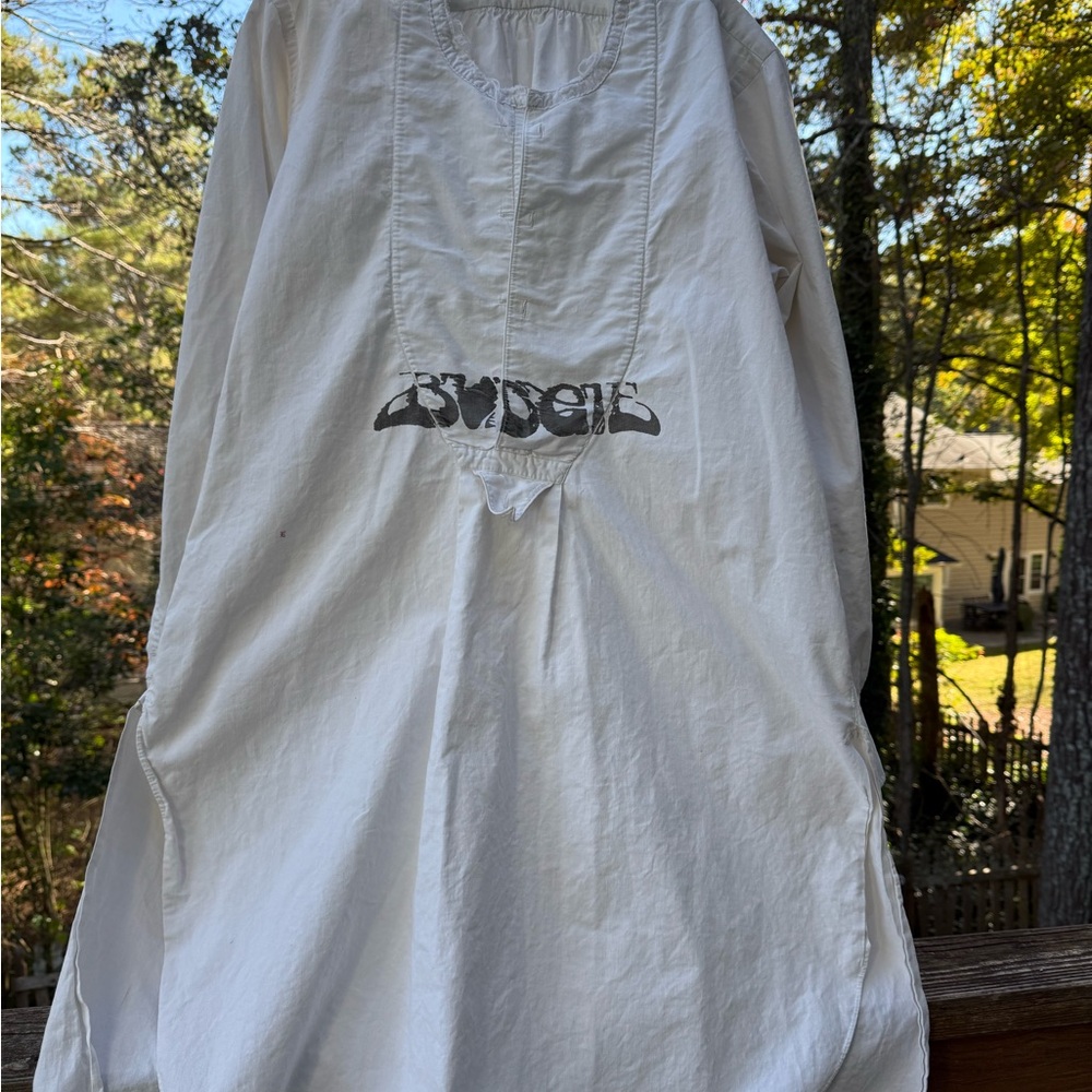 OOAK Magnolia Pearl White Tunic with Black Stencil